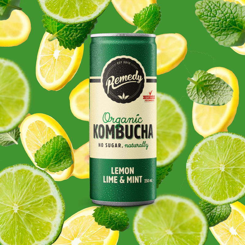 Remedy - Organic Kombucha Lemon, Lime & Mint 有機紅茶菌薄荷檸檬青檸 (康普茶) (罐裝) 250ml （有機純天然飲品，清爽純素無糖）
