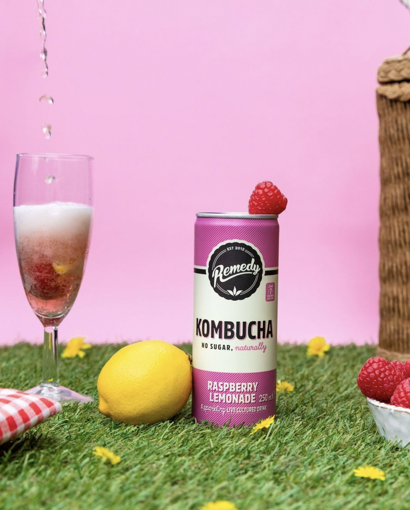 Remedy - Organic Kombucha Raspberry Lemonade 有機紅茶菌紅莓檸檬味(罐裝) 250ml （有機純天然飲品，清爽純素無糖）
