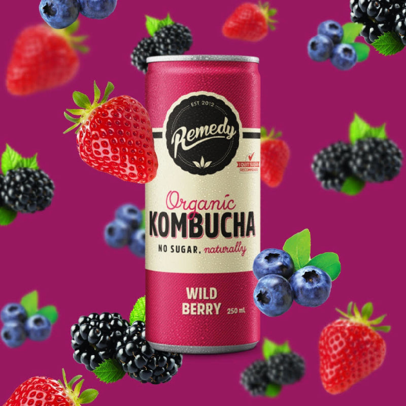 Remedy - Organic Kombucha Wild Berry 有機紅茶菌野莓味 (康普茶) (罐裝) 250ml （有機純天然飲品，清爽純素無糖）