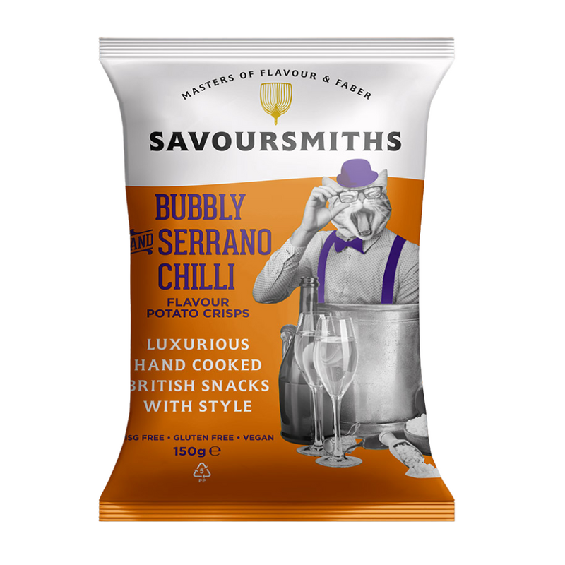 Savoursmiths - Bubbly & Serrano Chilli墨西哥塞拉諾辣椒味手工製薯片 150g (素食、天然、無添加美味零食)